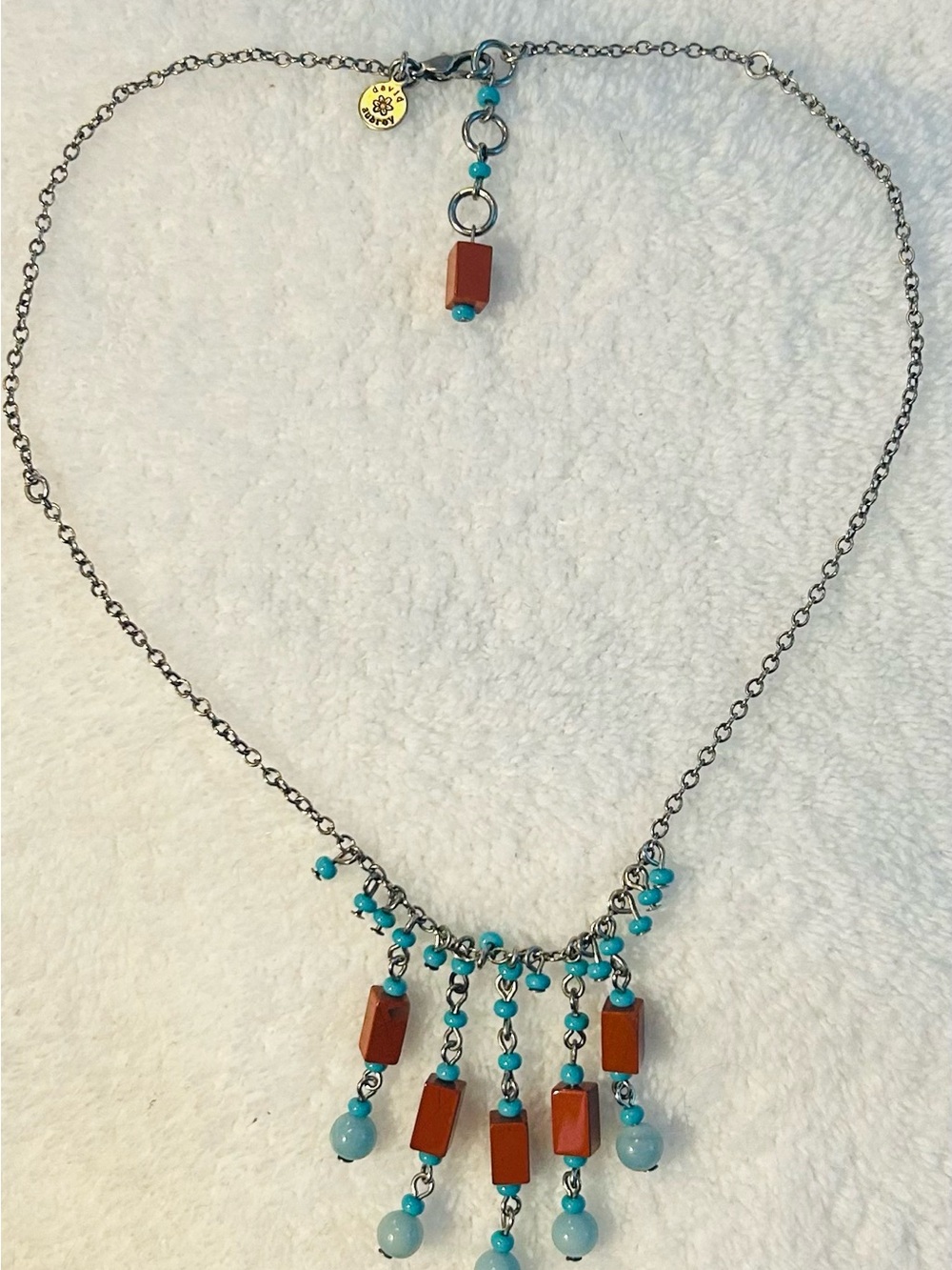 David Aubrey:  Turquoise & Coral Bead Dangle Necklace - Women Jewelry